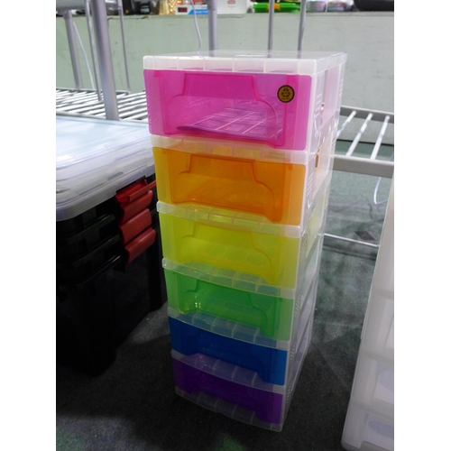 3353 - Six drawer plastic storage chest, multi coloured