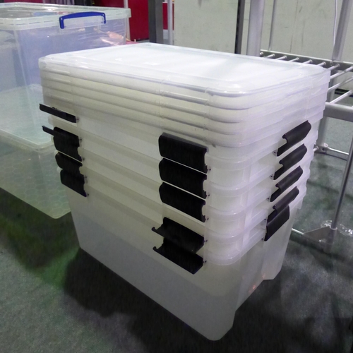 3355 - Five plastic storage boxes w lids, damaged