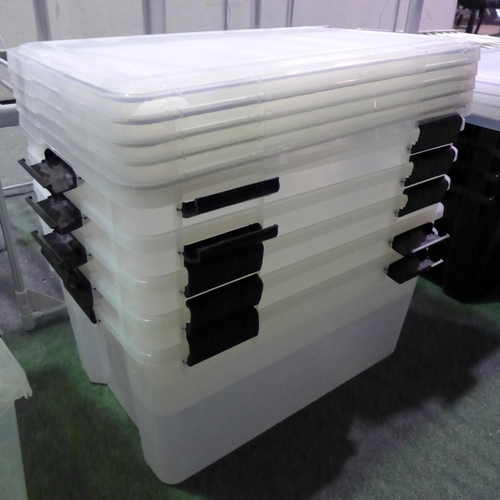 3355 - Five plastic storage boxes w lids, damaged