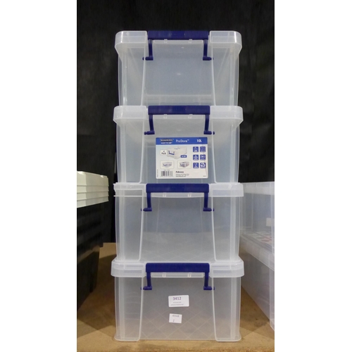 3412 - Four Prostore boxes, 10L capacity each - damaged