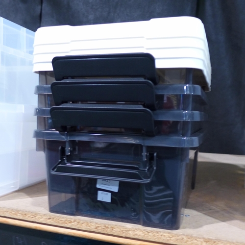 3413 - Four plastic storage boxes with lids