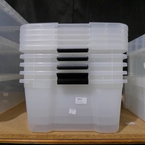 3415 - Five plastic storage boxes w lids - damaged