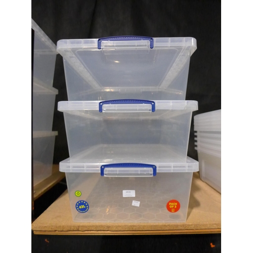 3416 - Three Really Useful storage boxes 43L capacity, each damaged