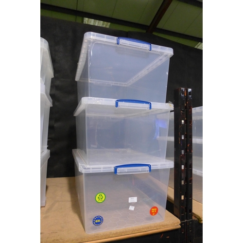 3417 - Three Really Useful storage boxes, 62 L capacity, each damaged