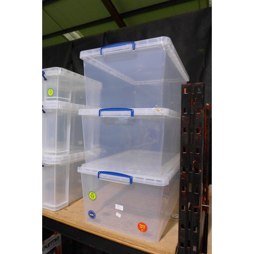 3417 - Three Really Useful storage boxes, 62 L capacity, each damaged