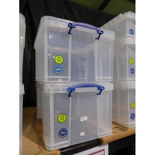 3419 - Two Really Useful storage boxes 42 & 48L capacity, each damaged