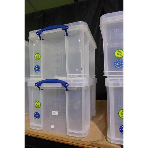 3420 - Two Really useful storage boxes 35L capacity, each damaged