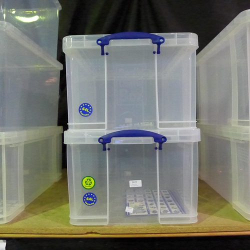 3423 - Two 64L capacity, Really Useful storage boxes, damaged