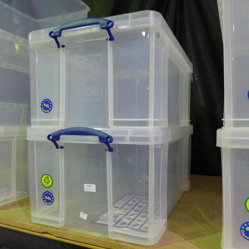 3423 - Two 64L capacity, Really Useful storage boxes, damaged