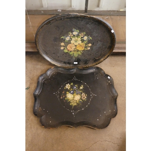 437 - Two Victorian painted papier mache trays