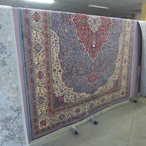 1561 - A duck egg blue ground Cashmere carpet, traditional floral medallion design, 330cm x 240cm