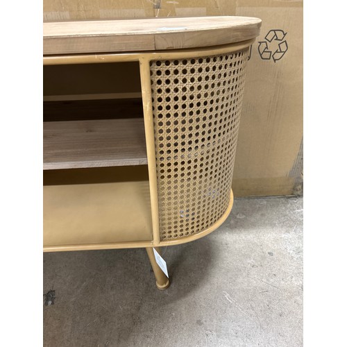 1438 - A wood and metal rattan style media unit