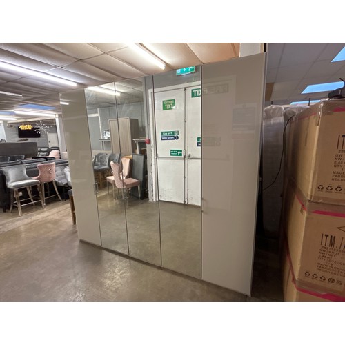 1533 - A light grey five door wardrobe with three mirrored doors *This lot is subject to VAT