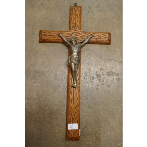 461C - A French oak and brass crucifix