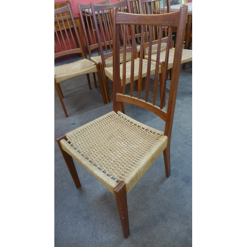 125 - A set of six Danish Mogens Kold teak and cord seated dining chairs, designed by Arne Hovmand Olsen