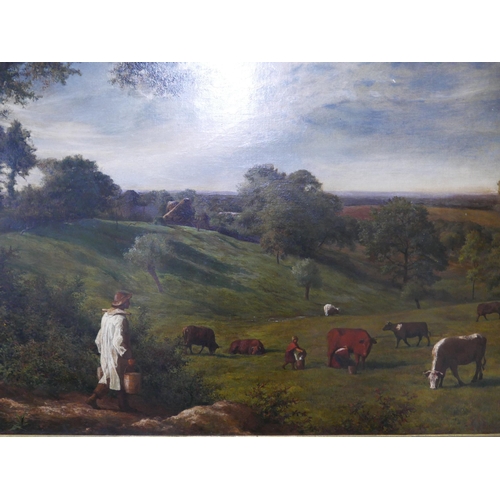 15 - English School (19th Century), milkmaids in a rural landscape with cows, oil on canvas, 51 x 75cms, ... 