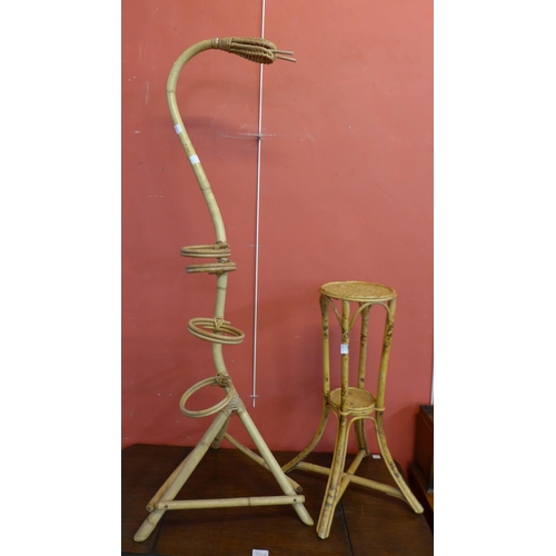 173 - A bamboo snake shaped plant stand and one other