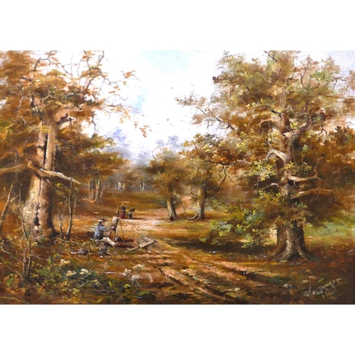 2 - English School (19th Century), rural landscape with figures and an artist painting on a woodland tra... 