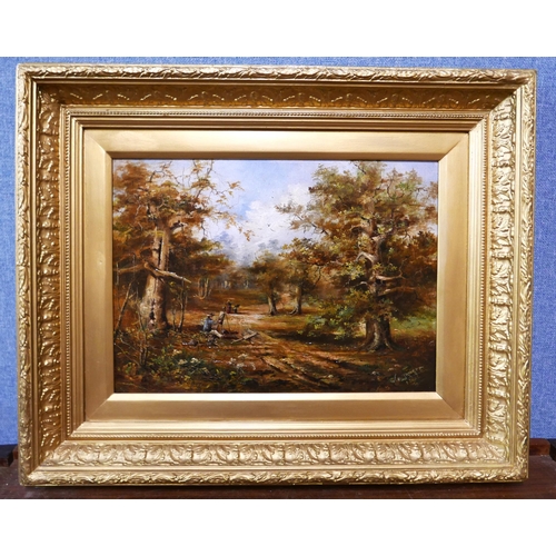 2 - English School (19th Century), rural landscape with figures and an artist painting on a woodland tra... 