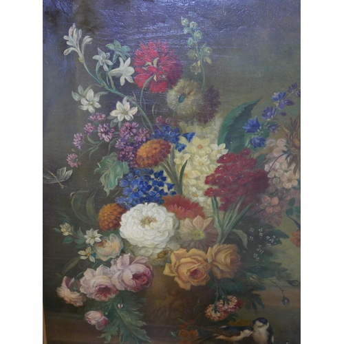 22 - English School (19th Century), still life of flowers in a vase, indistinctly signed lower left, 58 x... 