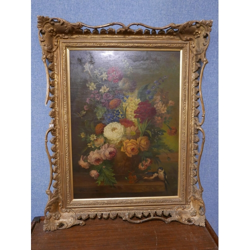 22 - English School (19th Century), still life of flowers in a vase, indistinctly signed lower left, 58 x... 