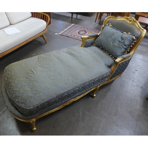 238 - A French Louis XV style giltwood and fabric 
 upholstered day bed