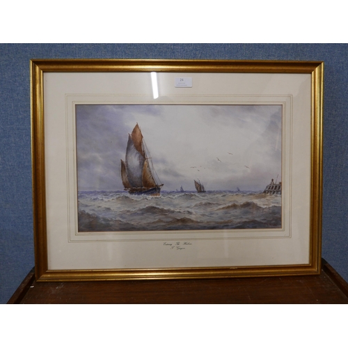 24 - F. Grayson (20th Century), Entering The Harbour, watercolour, 28 x 45cms, framed