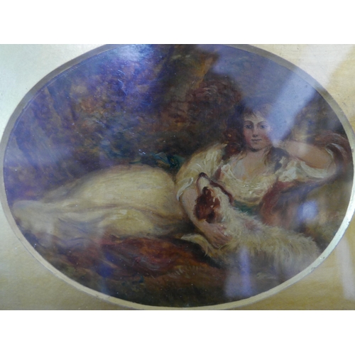 29 - Scottish School (19th Century), oval portrait of a reclining lady and dog, oil on board, 18 x 23cms,... 