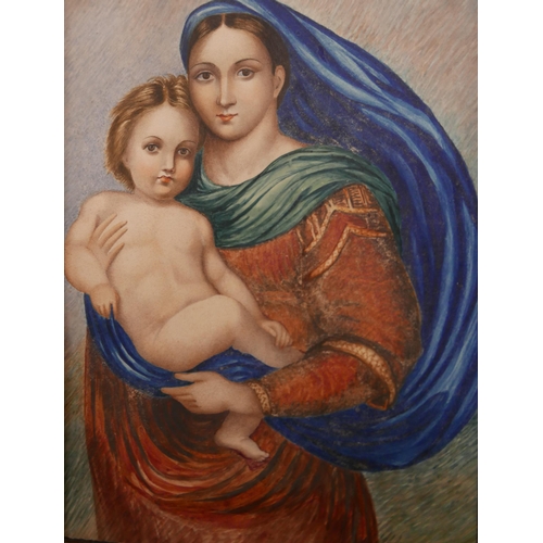 30 - Italian School, portrait of Madonna and Child, after Raphael, watercolour, 23 x 16cms, gilt tabernac... 