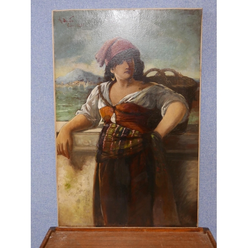 32 - A. Donato (Neopolito School), portrait of a fisher woman with Mount Vesuvius in the distance, oil on... 