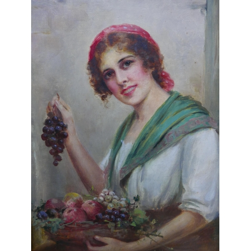 33 - William Joseph Carroll (1842-1902), portrait of a young lady with fruit, oil on canvas, signed lower... 