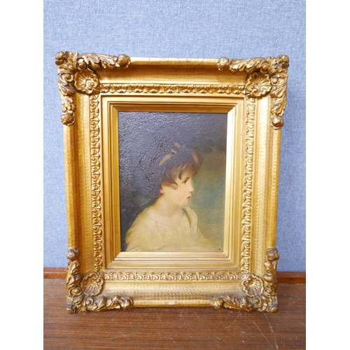 36 - English School (19th Century), portrait of a young girl, oil on board, 23 x 17cms, framed