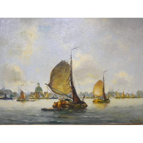 39 - Willem Van Oort (late 19th/early 20th Century Dutch), Binnerhaven met Schepen, Amsterdam, oil on can... 