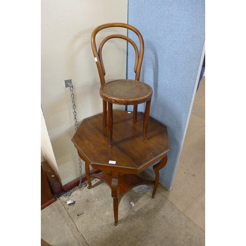 397 - A Victorian walnut octagonal table and a child's beech bentwood chair