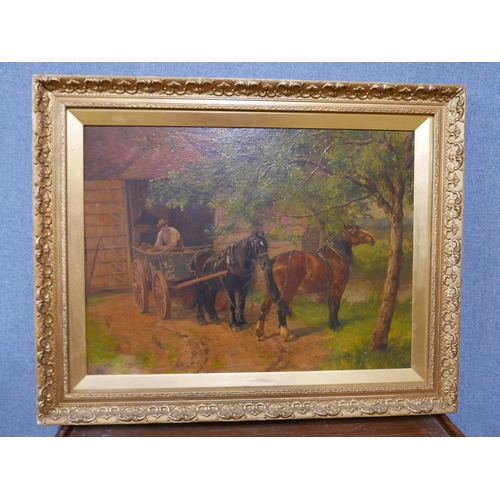 4 - Attributed to John Frederick Herring Jr. (1820-1907), The Farmer's Horses, oil on canvas, 44 x 60cms... 