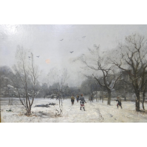 41 - Charles Felix Edouard Deshayes (French 1831-1895), Impressionist winter landscape with figures in a ... 