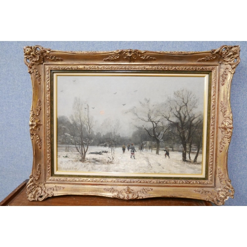 41 - Charles Felix Edouard Deshayes (French 1831-1895), Impressionist winter landscape with figures in a ... 