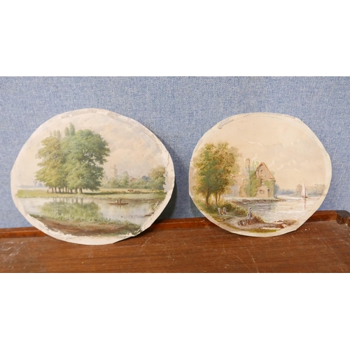 42 - G.P. Norman (19th Century Norfolk School), pair of oval landscapes, watercolour, 20 x 24cms, one sig... 