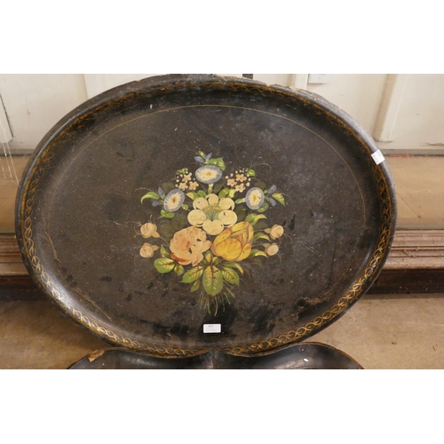 437 - Two Victorian painted papier mache trays