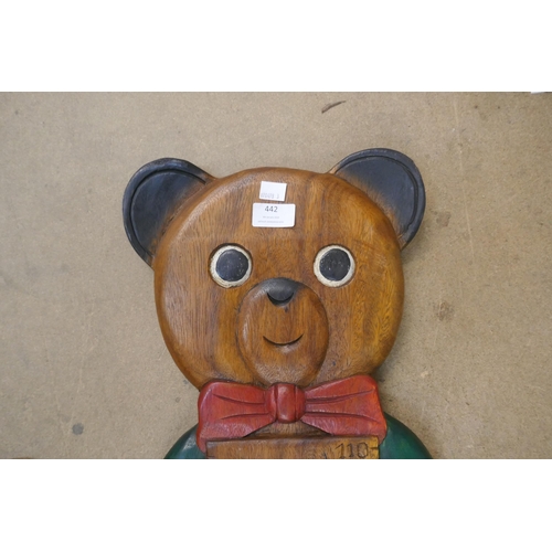 442 - A wooden bear wall mounted measuring stick