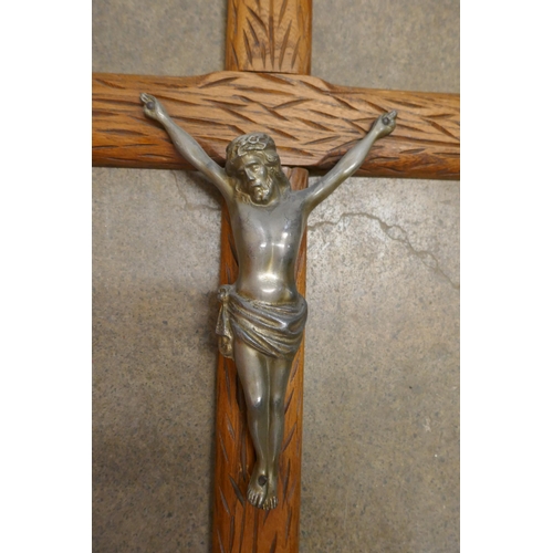 461C - A French oak and brass crucifix