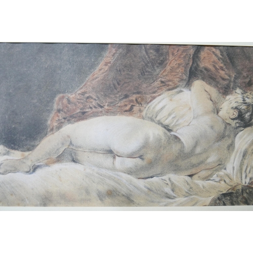 50 - French School (19th Century), portrait of a reclining erotic nude female, pencil, chalk and bodycolo... 