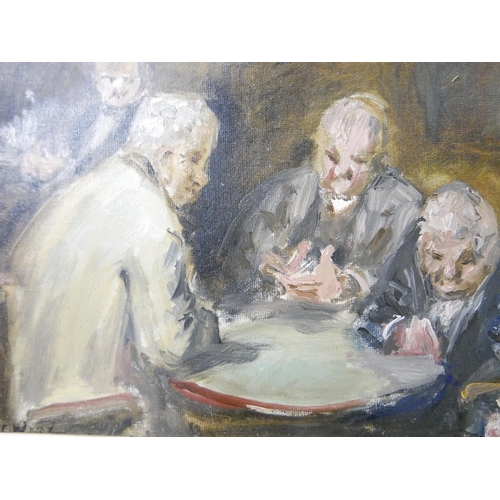 52 - Frederick Charles Winby (1875-1959), interior pub scene with gentlemen playing cards, oil on board, ... 