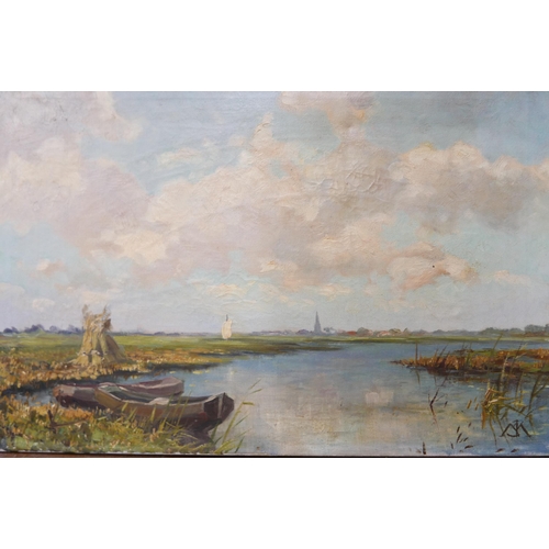 61 - English School (early 20th Century), East Anglia landscape, oil on canvas, monogramed lower right, 4... 