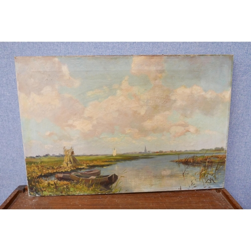 61 - English School (early 20th Century), East Anglia landscape, oil on canvas, monogramed lower right, 4... 