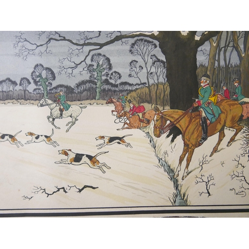 65 - Harry Elliott (pseudonym for Charles Edmond Hermet 1882-1959), fox hunting in the snow, watercolour ... 