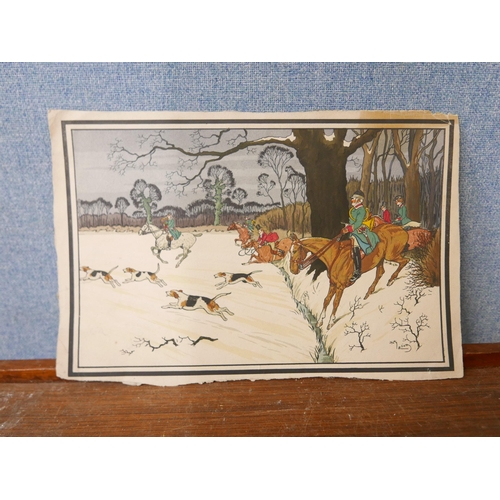 65 - Harry Elliott (pseudonym for Charles Edmond Hermet 1882-1959), fox hunting in the snow, watercolour ... 