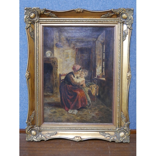 7 - * Brown, 19th Century interior scene with mother and child, oil on canvas, signed lower left, 37 x 2... 