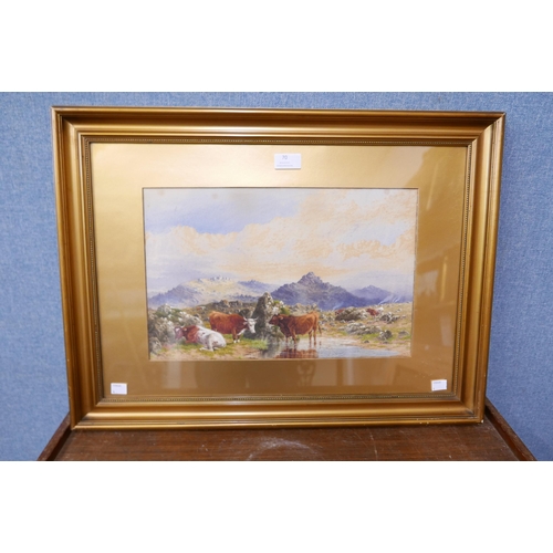 70 - C. Britton (early 20th Century), landscape with cattle watering, watercolour, signed lower right, 26... 