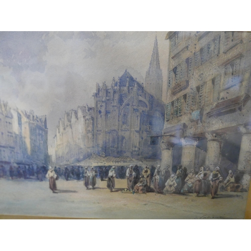 84 - French School (19th Century), street market, watercolour, indistinctly signed lower right, 22 x 31cm... 